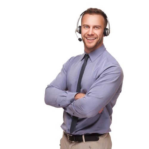 Professional technical support consultant with headset for copier lease Des Moines and Polk County managed print service accounts